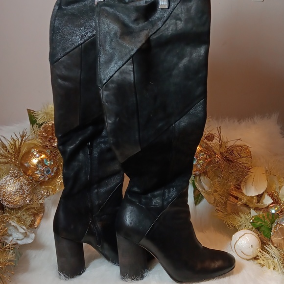 Free People Bright Lights Over The Knee Black Leather Boots. - Picture 2 of 14